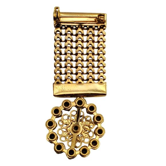 Masonic Mesh Shriners Badge Bar Pin Gold Tone Mesh Lapel Brooch AB Rhinestone - Picture 3 of 10